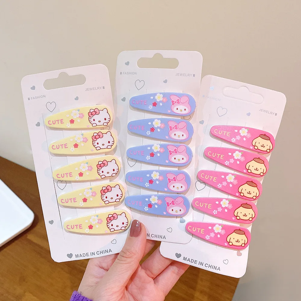 

5Pcs Kawaii Sanrio Hairpins Cinnamoroll Barrettes My Melody Kuromi Cute Cartoon Girl Hair Accessories Duckbill Clip Girl Gifts