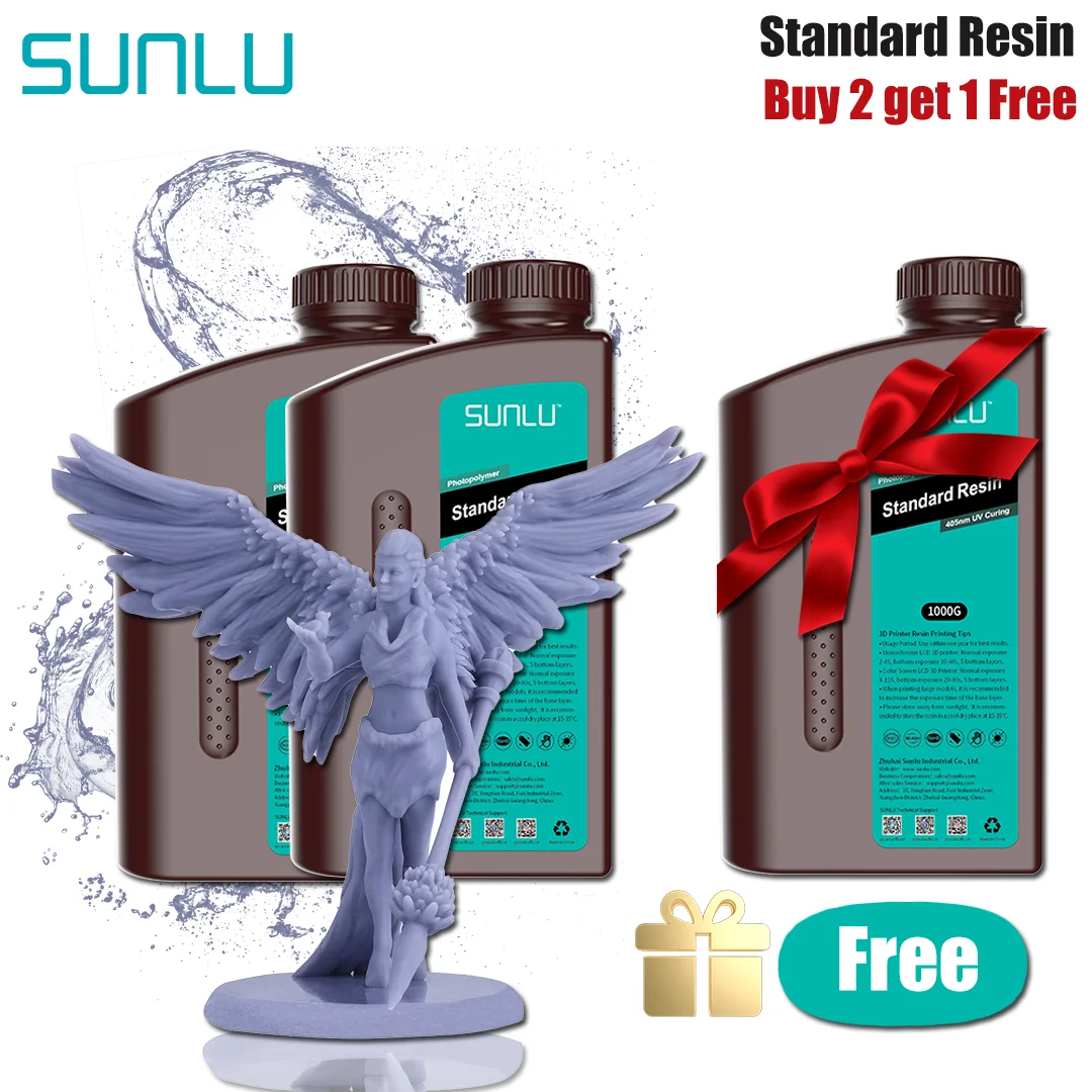 

SUNLU Standard Resin Liquid Photopolymer LCD/SLA 3D Printer UV 405nm 1KG*3 Low Odor Fast Curve Easy To Mold High Precision Mono