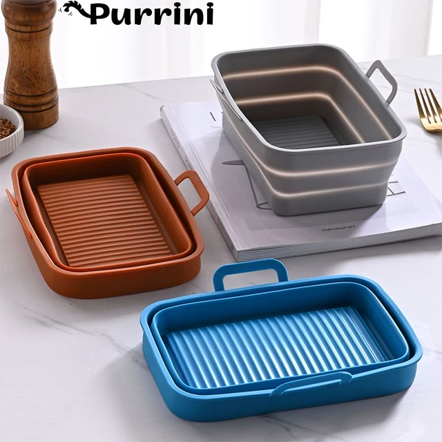 7.7 Inch Foldable Air Fryer Silicone Tray Dish Dual Handles Baking Pan Oven  Pot Plate Liner Air Fryer Accessories For Ninja - AliExpress