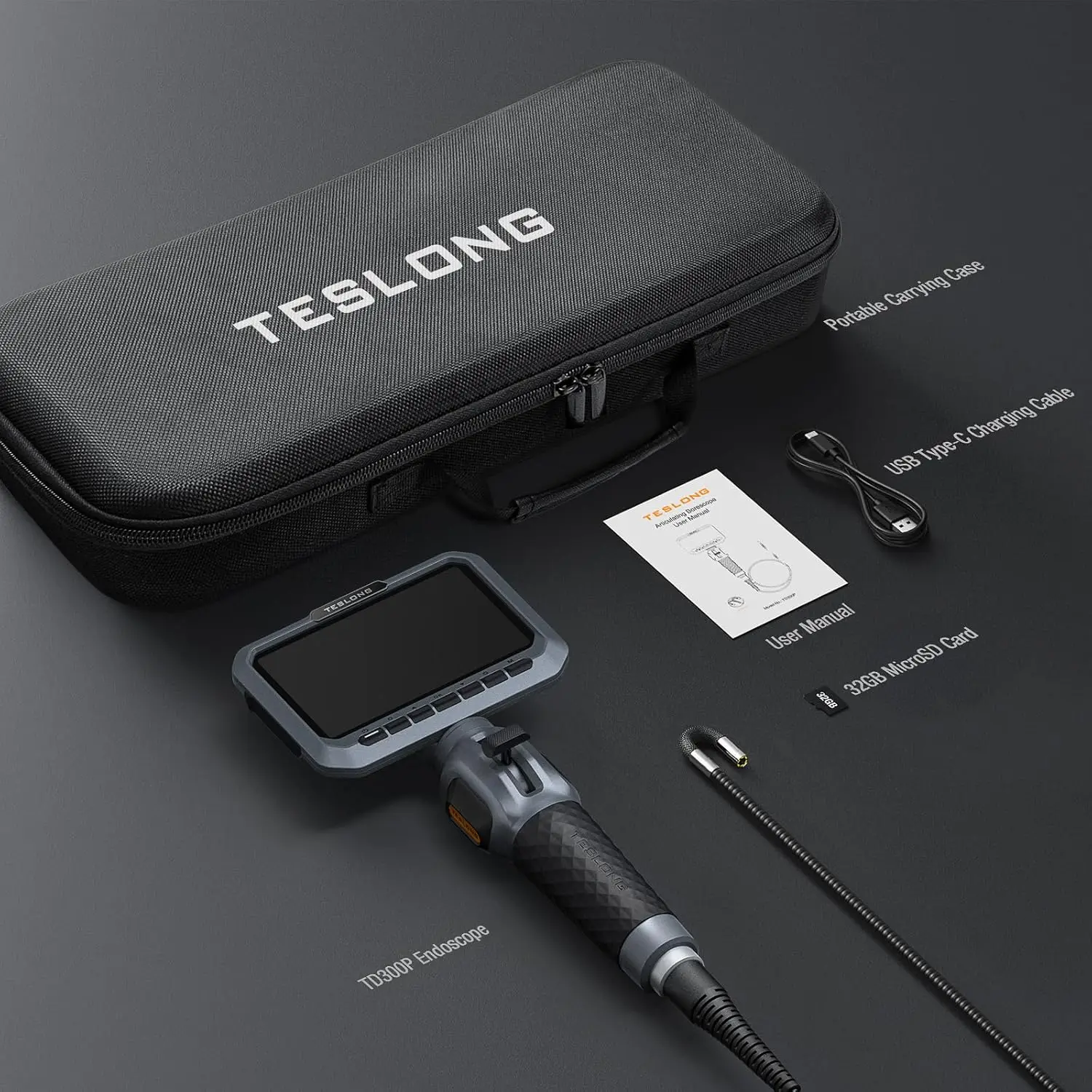 TESLONG 5.5mm Lens Two-Way 420° Articulating Borescope with 5 " Screen 1080P Steering Industrial Endoscope for Car Inspection 5