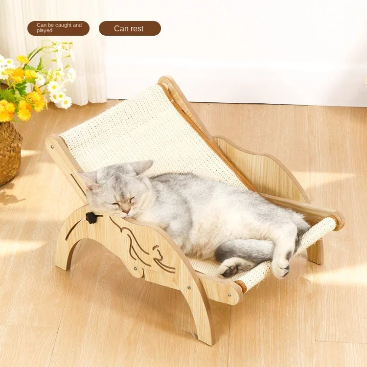 

Hammock Portable Cat Bed Rocking Chair Cats Raised Bed Wooden Cat Lounge Chair for Small Animal Dogs Rabbit Bunny Indoor Cats