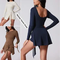 VITALINOVO Womens High Neck Tennis Dress Long Sleeve Sarong Wrap Skirt Built in Shorts Golf Athletic Dress Workout Rompers - Image 5