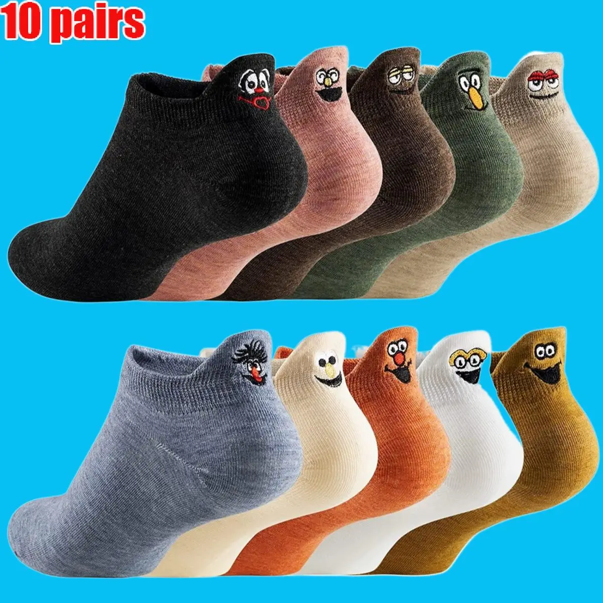 New 10 Pairs Women Cute Socks Cotton Kawaii 2024 Embroidered Funny Low Cut Socks Girls Ankle Socks Harajuku Girls School Gifts
