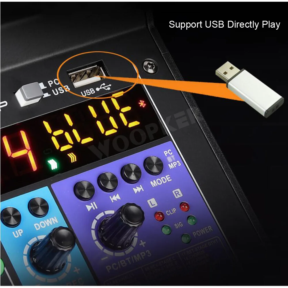 Professional 6 Channel Audio Mixer A6 Sound Mixing Console USB Input 48V Power for DJ Recording Studio
