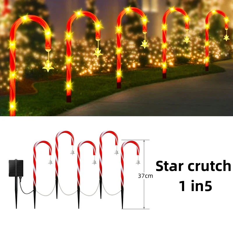 

5/10pcs LED Candy Cane Light Christmas Solar Led Light Outdoor Solar Candy Cane Lights Garden Pathway Lawn Xmas New Year's Decor