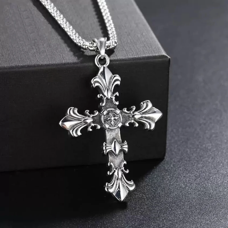 Stainless Steel Jewelry Set Men Unisex Vintage Cross Pendant Necklace Bracelet Sets Punk Streetwear