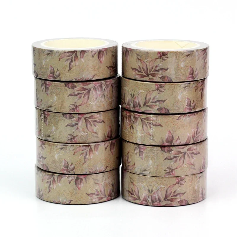 

NEW Bulk 10pcs/Lot Decor Vintage Brown Leaves on Kraft Background Washi Tapes for Journaling Masking Tape Kawaii Papeleria