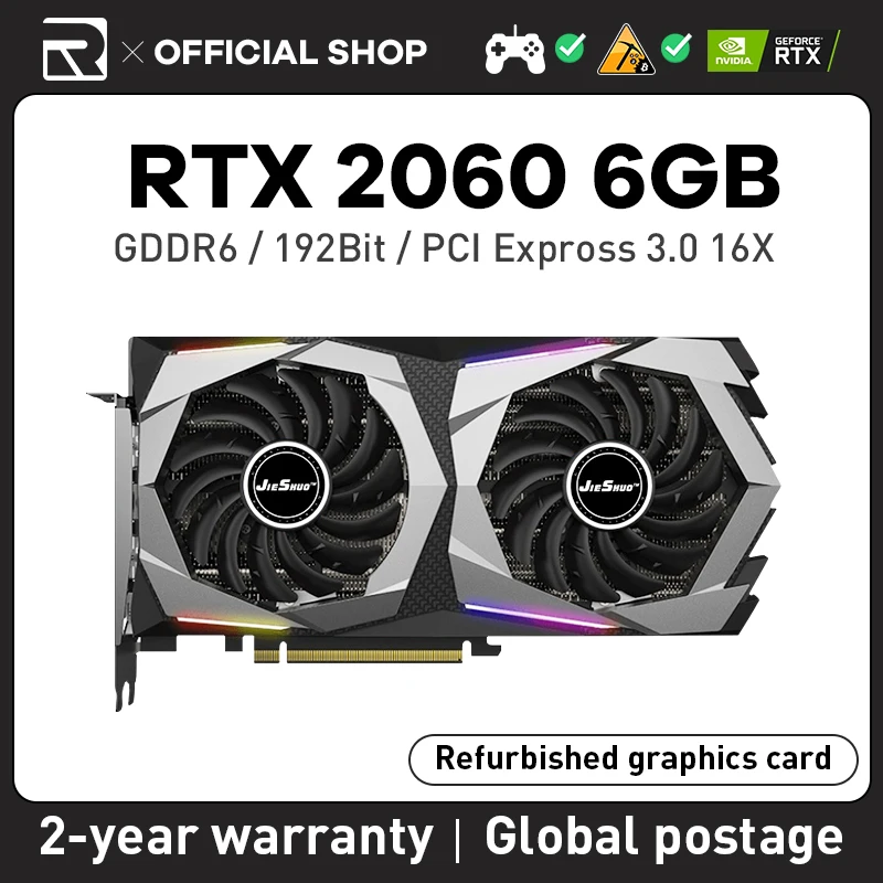 Schede Grafiche Jieshuo Rtx 2060 6Gb Gddr6 Pci Express 3.0 16X Geforce Nvidia Rtx 2060 6G Componenti Per Computer Videogiochi