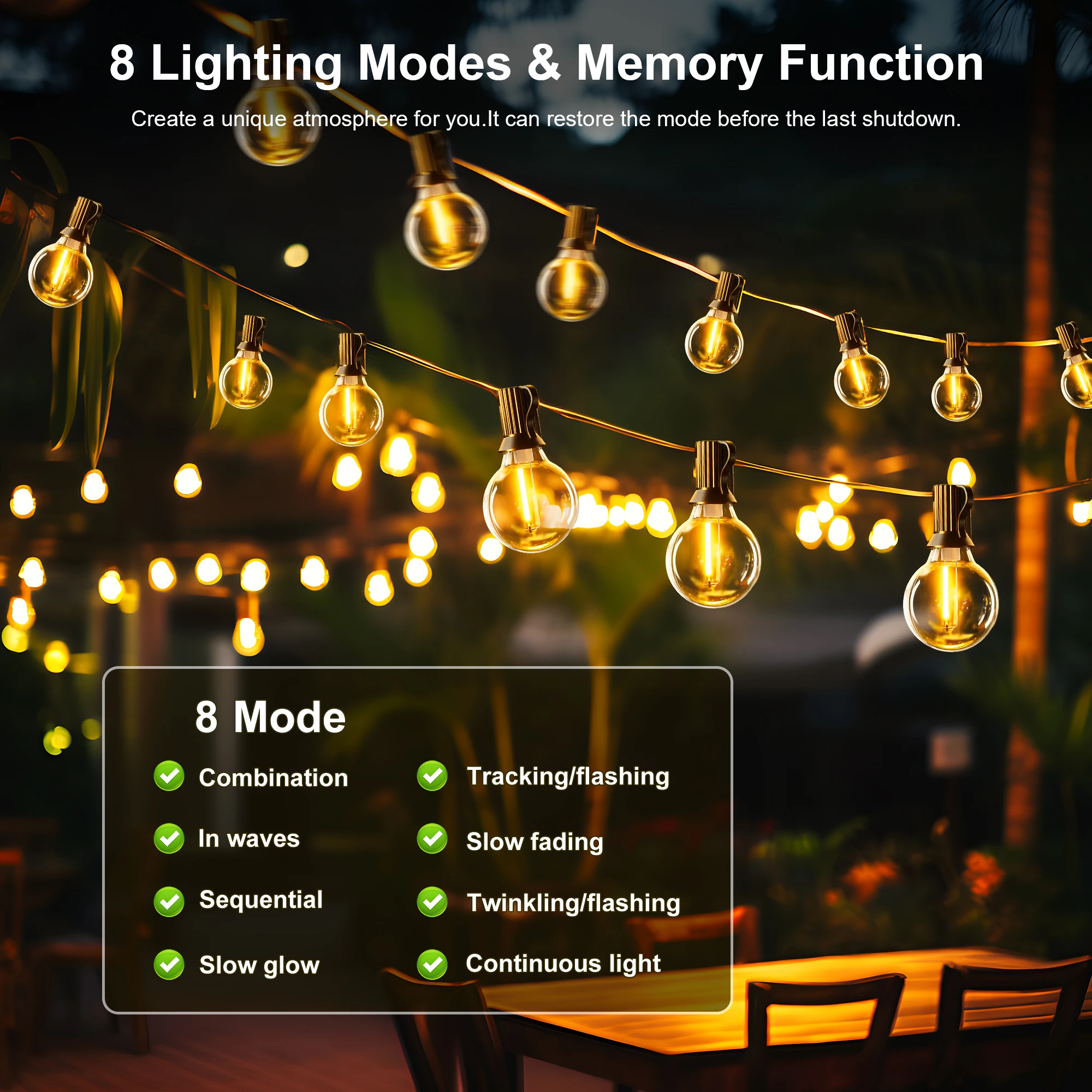 Solar String Lights Outdoor G40 Patio Lights with LED Shatterproof Bulbs,Weatherproof Hanging Lights for Backyard Bistro 2