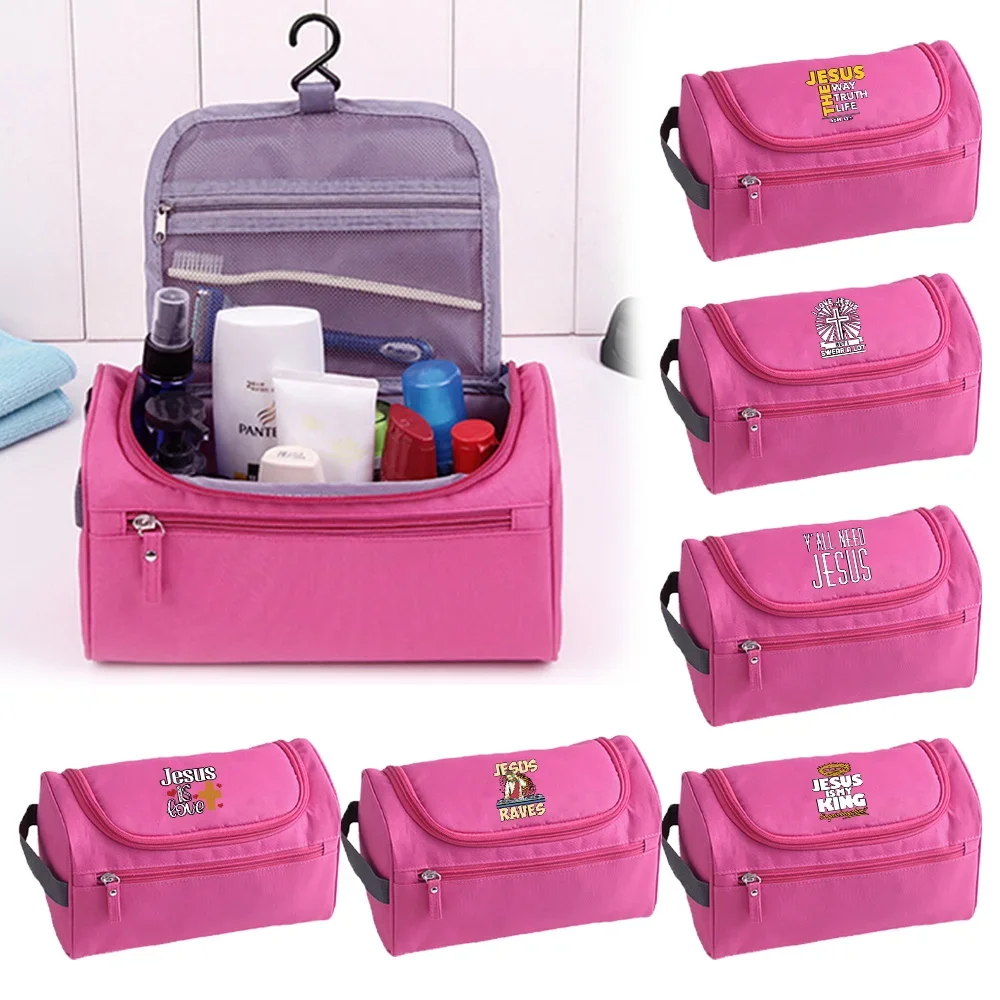Cosmetic Bag Portable Toiletries Organizer Travel Makeup Bag Hanging Waterproof Washing Pouch Printing  Jesus Series Handbags