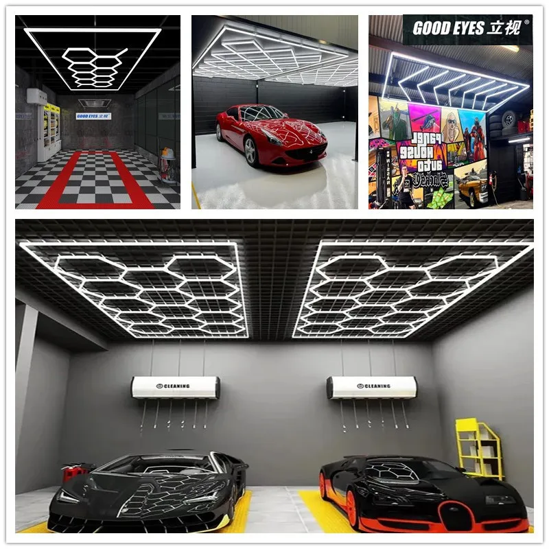

New Design LED Garage Lights Ceiling Honeycomb Supermarket Barber Shop Car Beauty Repair Hexagon Led Light With Frame
