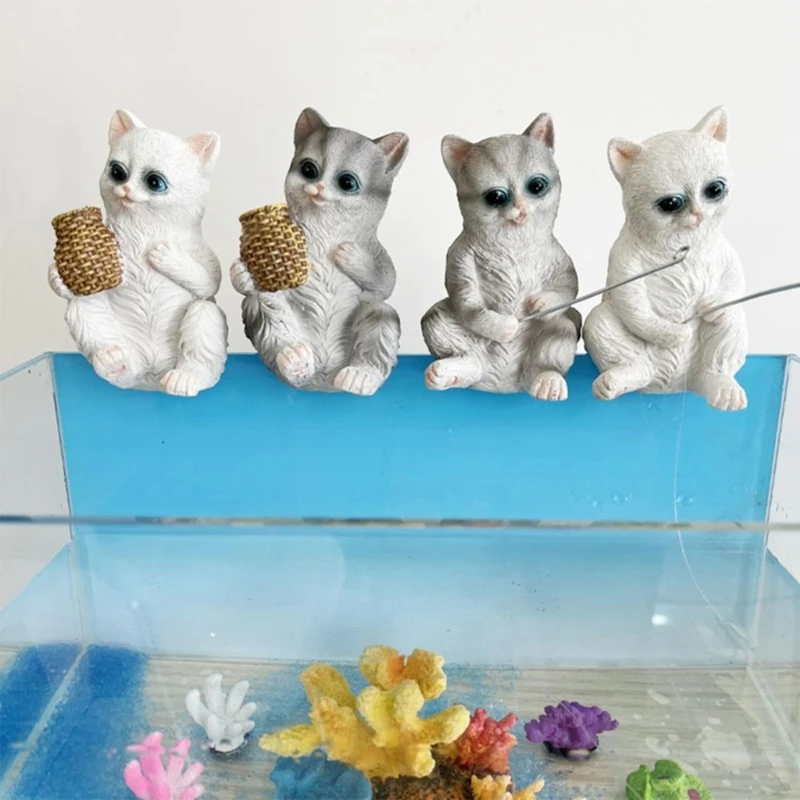

Забавный рыболовный котенок для аквариума, подвеска на стеклянную стену, ландшафтный дизайн, милый кот, аквариум, мультяшный