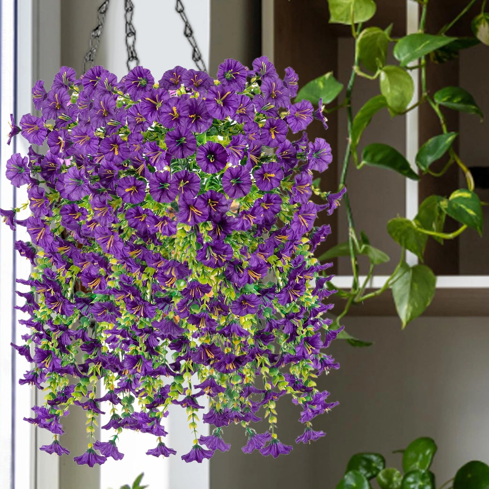 2Pcs Artificial Morning Glory Hanging Flowers Fake Flower Outdoor Home Garden Wall Hanging Artificial Plants Wedding Party Decor