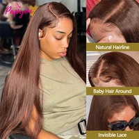 #4 Chocolate Brown Perruques Cheveux Humains Lisse 28 30 Pouces 13x6 HD Perruque Lace Frontal Transparente Perruque Brésilienne Cheveux Humain 100% Raw Hair Wig Cheveux Naturels Humains Femme 4