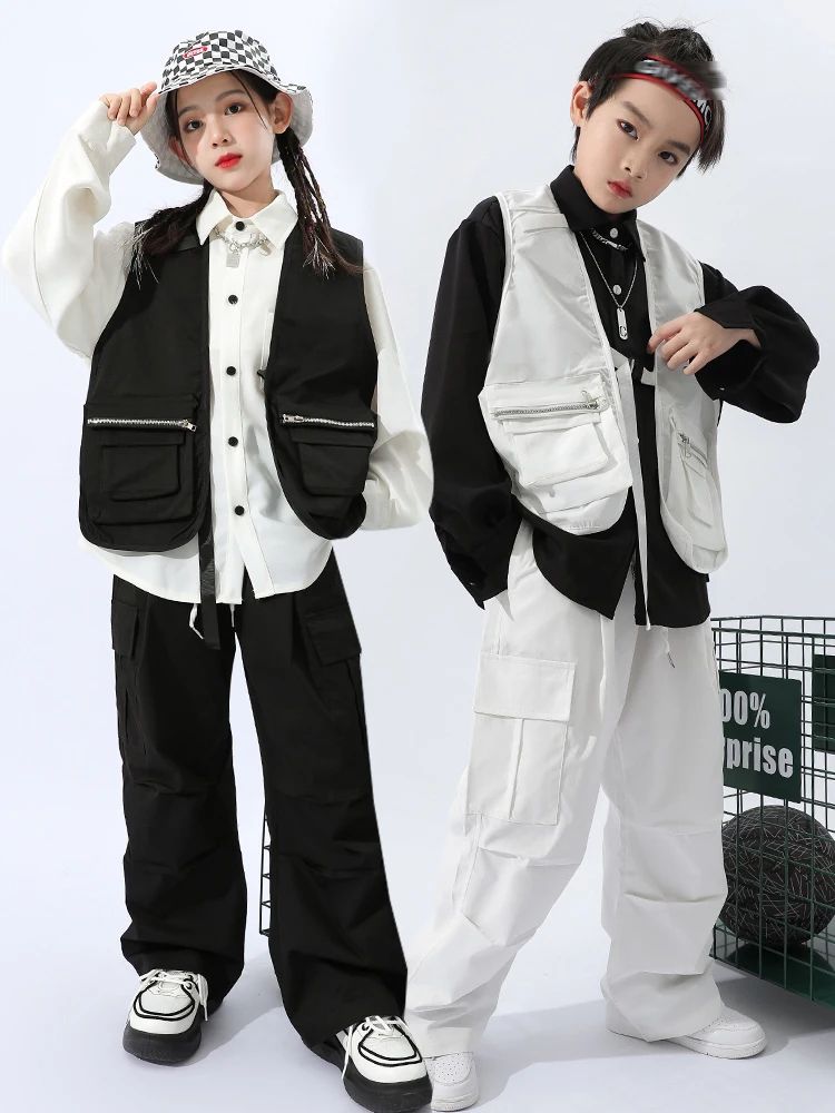 

Boys Jazz Concert Performance Stage Costume 2023 Ballroom Hip Hop Dance Clothes Kids Streetwear Cargo Vest Pants Girls