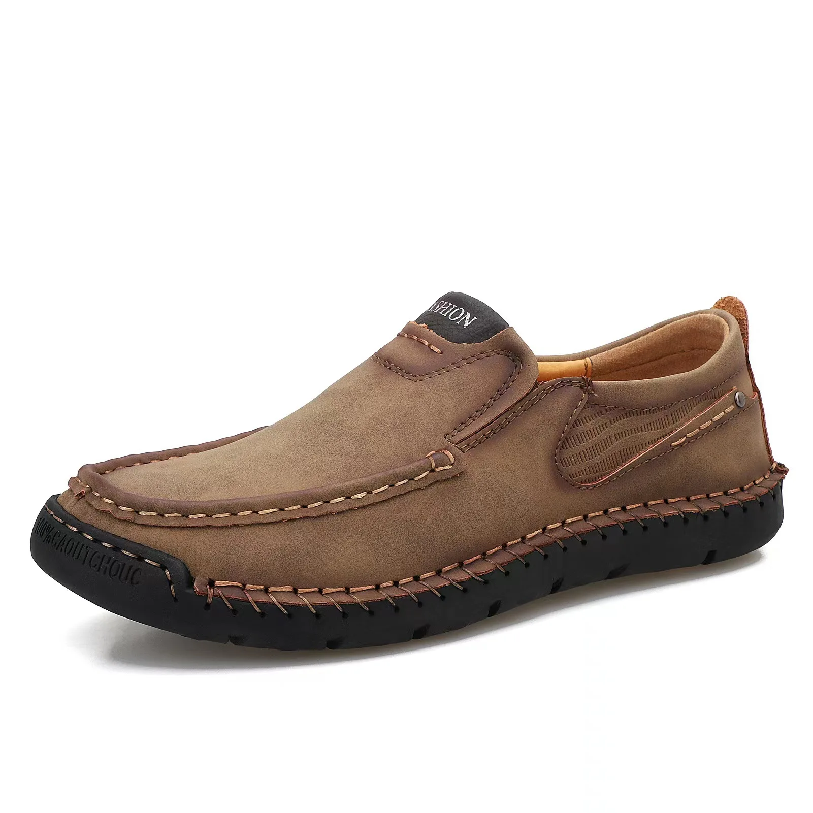 New Men's Casual Shoes European Version Comfortable Men's Shoes Flat Sole Leather Shoes Genuine Leather Breathable Bean Shoes