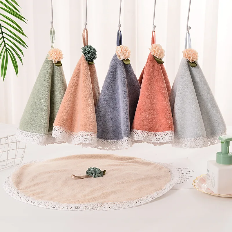 Hand Towel Cute Lace Dress Round Shape Face Hand Towel for Baby Soft High Absorbent Kitchen Bathroom Cleaning