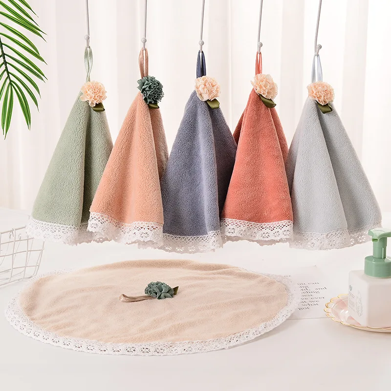 Round Cute Style Hand Towel Soft Coral Velvet Super Absorbent Handkerchief  for Bath Polyester Fiber Towels with Hanging Loops - AliExpress