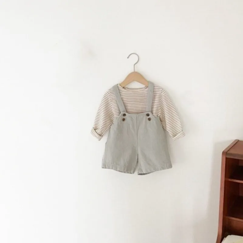 New Summer Baby Girl Boy Loose Overalls Solid Color Adjustable Button Straps Short Pants Fashion Newborn Clothes E54943