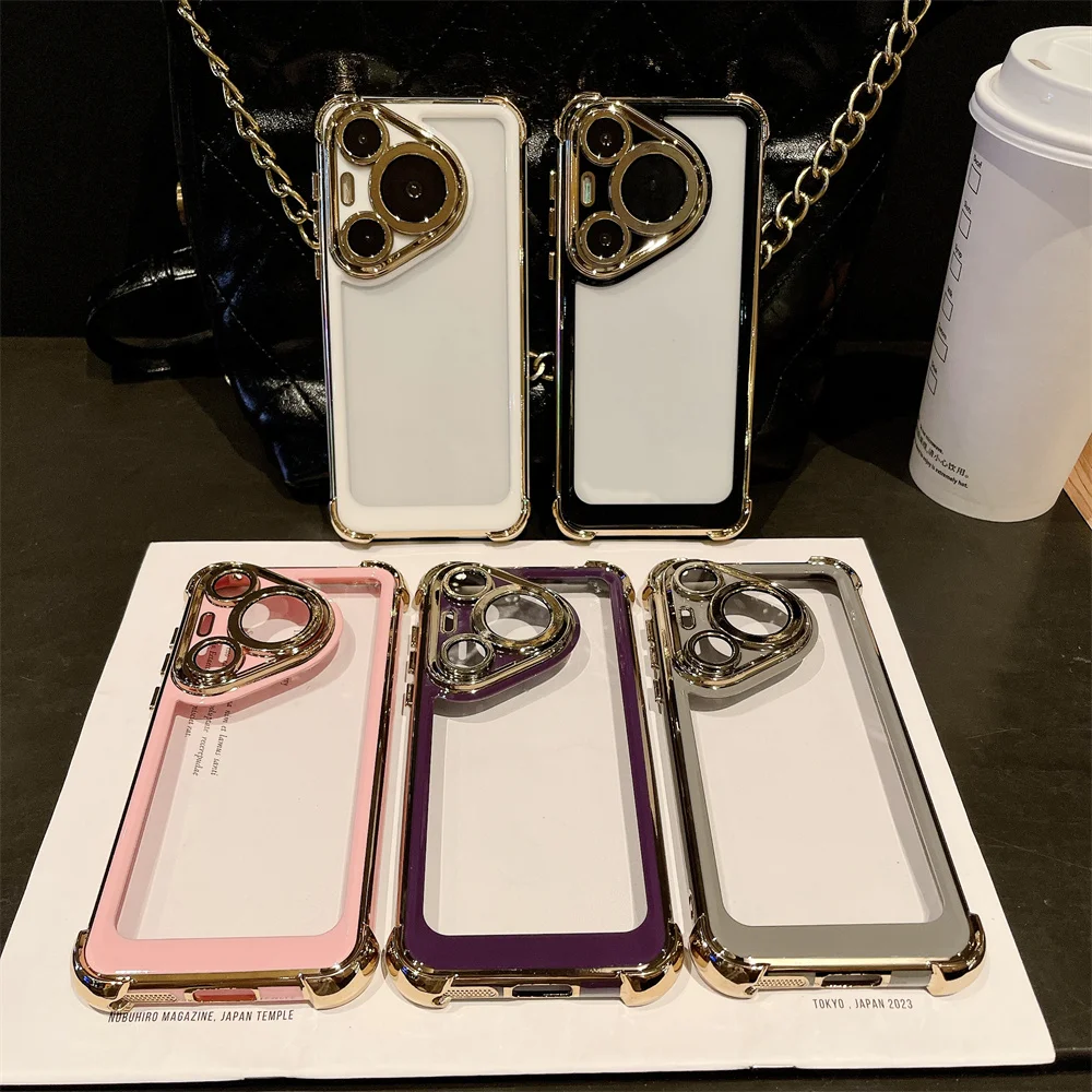 Luxury Clear Plating Phone Case with Airbag Protection and Transparent Camera Guard