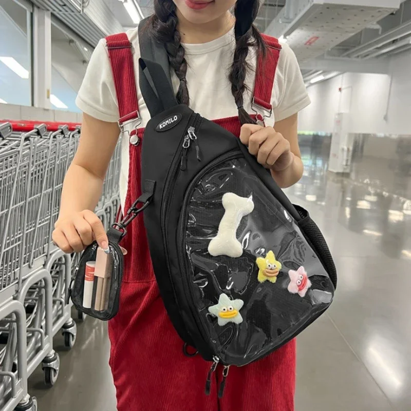 Casual Travel Transparent Zipper Shoulder Bag Vintage Women All Match Simple Ita Bag Y2K Girls Fashion Crossbody Bags Handbags