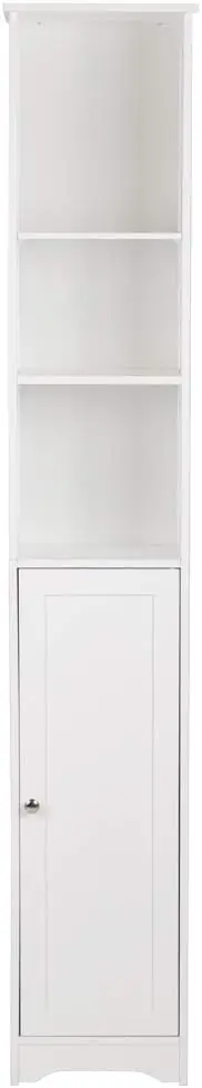 Storage Cabinet 12" Wide White Skinny Linen Cabinet with 3 Open Shelves Single Door Adjustable Shelf Space Saving Corner Pantry 5