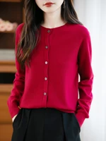 Classique laine mérinos femme pull basique femme automne hiver tricoté Cardigan élégant dames cachemire à manches longues vêtements hauts 5