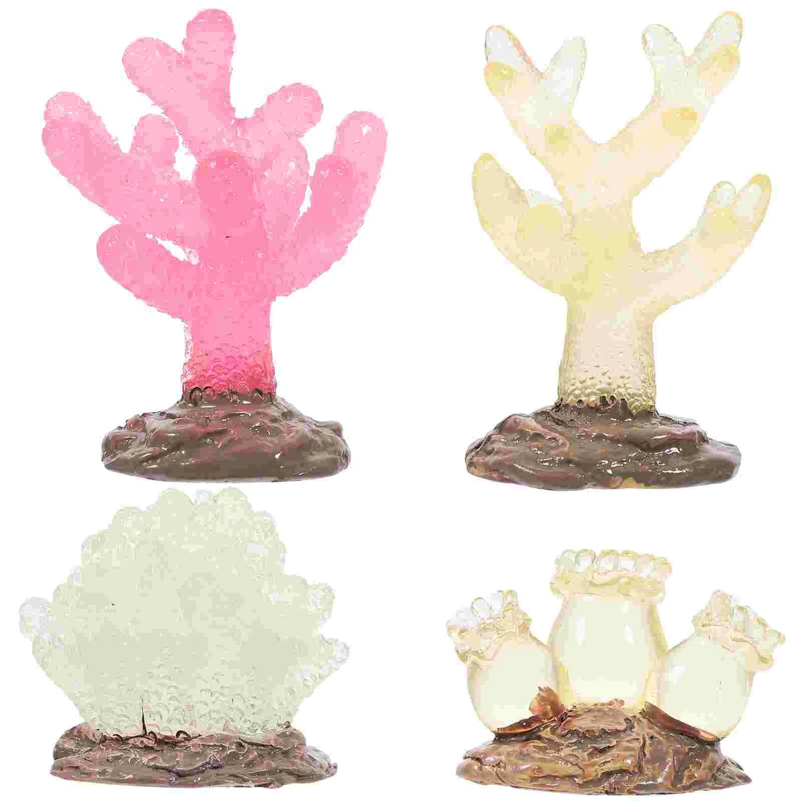 

4 Pcs Glow-in-the-dark Coral Reef Faux Decor Plant Decorations Fish Tank Aquarium Resin Large