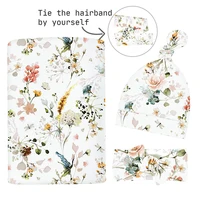 Baby Swaddle Blankets Newborn Hat Headband Wrap Blanket Set Soft Breathable Swaddling Cloths for Baby Shower Photography Props 1