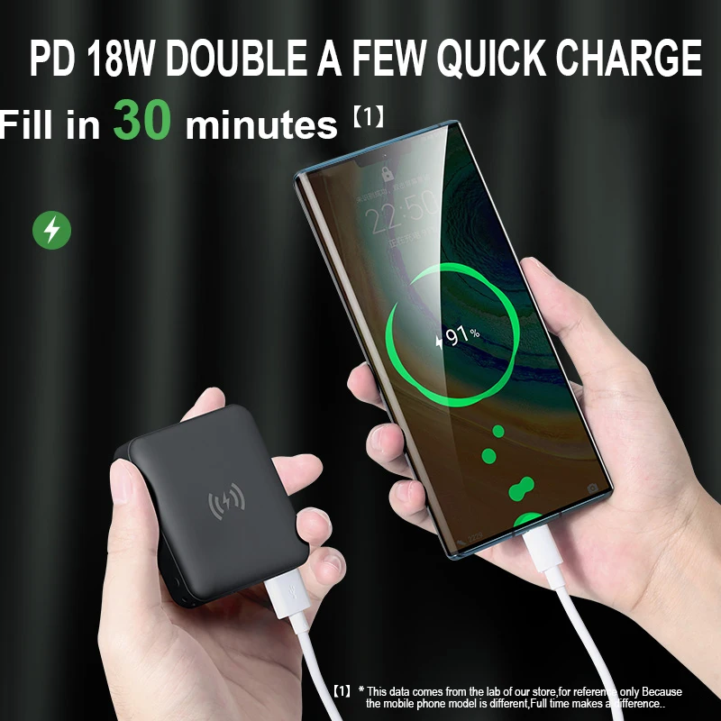 30000mAh 22.5W 액체 실리콘 보조베터리 무선 빠른 충전기 휴대 전화 외부 배터리 iphone 12 13 Pro Max