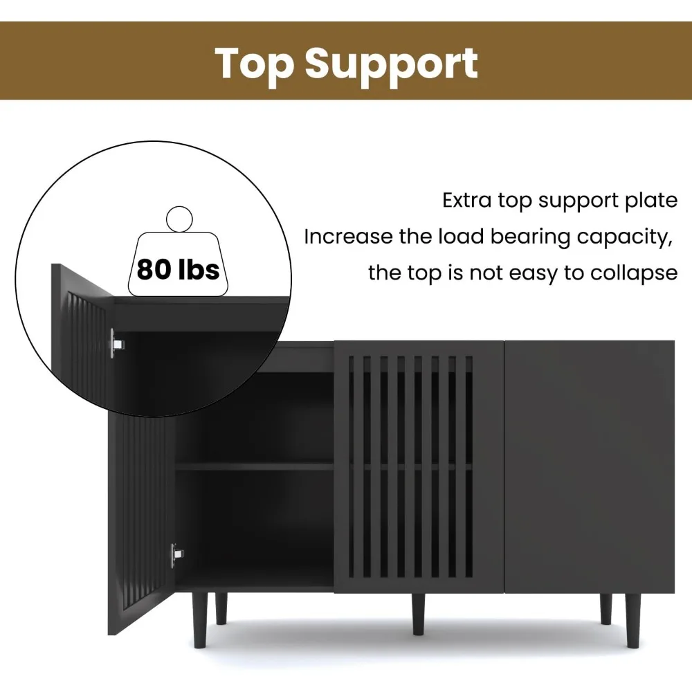 Modern Storage Cabinet, 94.4" Buffet Cabinet with 3 DIY Doors and Adjustable Shelf, Sideboard Coffee Bar Cabinet with Solid Wood 6