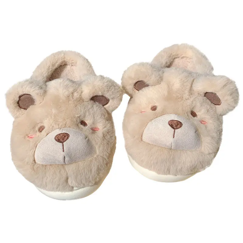 Cute Bear Single Band Winter New Women Slipper Soft Heel Platform Fur Warm Indoor Comfortable Home Fluffy Home Slippers 2
