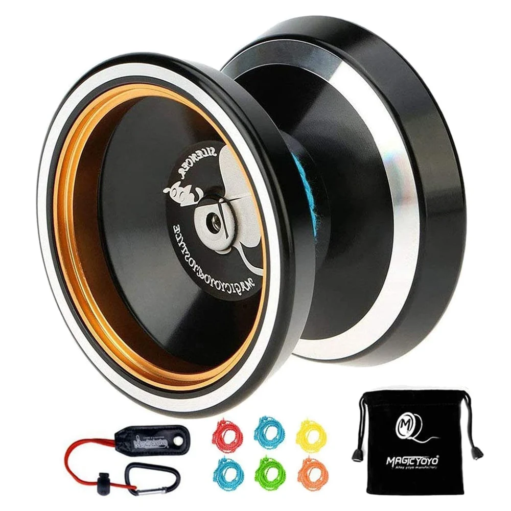Magicyoyo מקצועי שאינו מגיב M001-B, yoyo אלומיניום עם טבעת מתכת ביניים yoyo + תוספת 5 מחרוזת + שקית