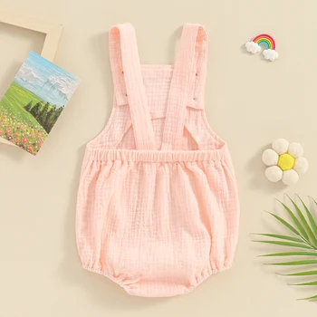 Toddler Linen Jumpsuit with Adjustable Straps and Pockets Breathable Sleeveless Romper for Baby Boys and Girls 1