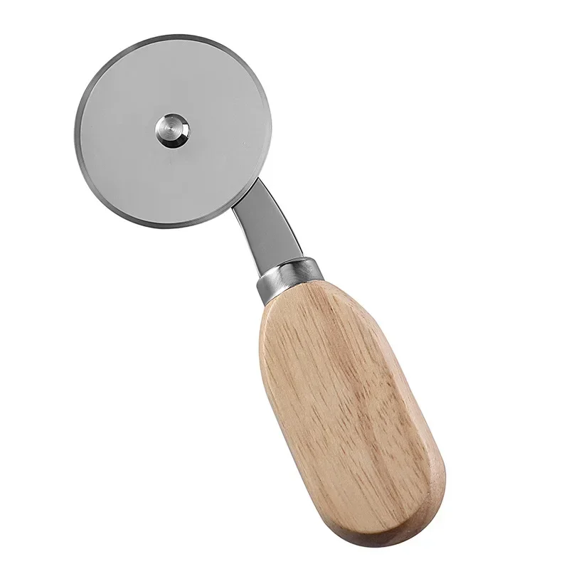 Stainless steel pizza knife oak handle roller cutter