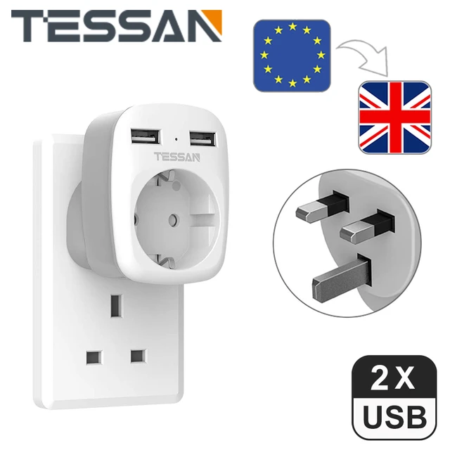 TESSAN Adaptador de enchufe de EE. UU. a Reino Unido, adaptador de enchufe  de viaje tipo G Reino Unido, adaptador de corriente Irlanda, Escocia