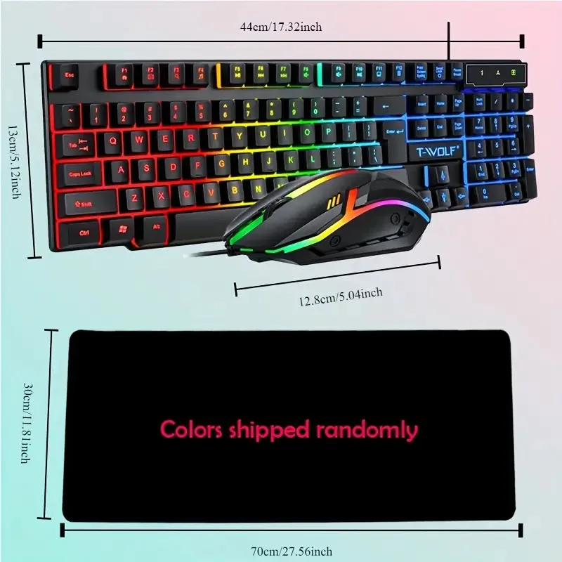 2pcs Black Wired Gaming Keyboard and Mouse Set USB/Rainbow Backlit Keyboard and ROG Mouse for PC Laptop, PS4, PS5, Xbox
