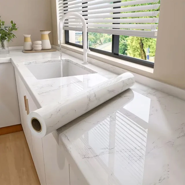 ฟิล์มครัวแบบมีกาวในตัวหินอ่อน - วอลล์เปเปอร์ไวนิล PVC กันน้ํามันกันน้ําสําหรับท็อปครัว Backsplash กระเบื้อง |   Easy Peel & Stick 1