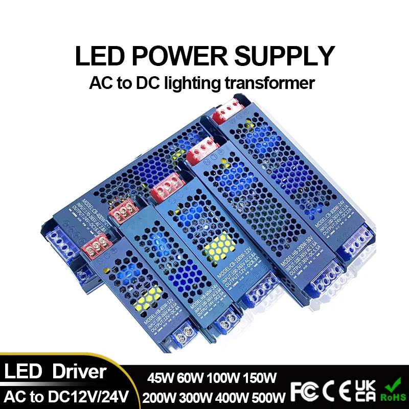 변압기 LED 드라이버 전원 공급 장치, LED 스트립 조명용 초박형 컨버터, AC110V, 220V, DC12V, 24V, 36V, 48V, 60W, 100W, 200W, 300W
