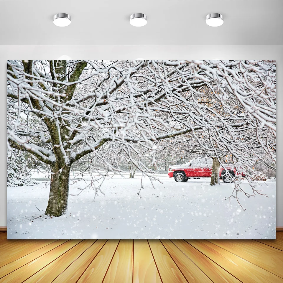 12x8FT Winter Christmas Photography Backdrop - Snowy Forest Night Scene For Holiday Photos
