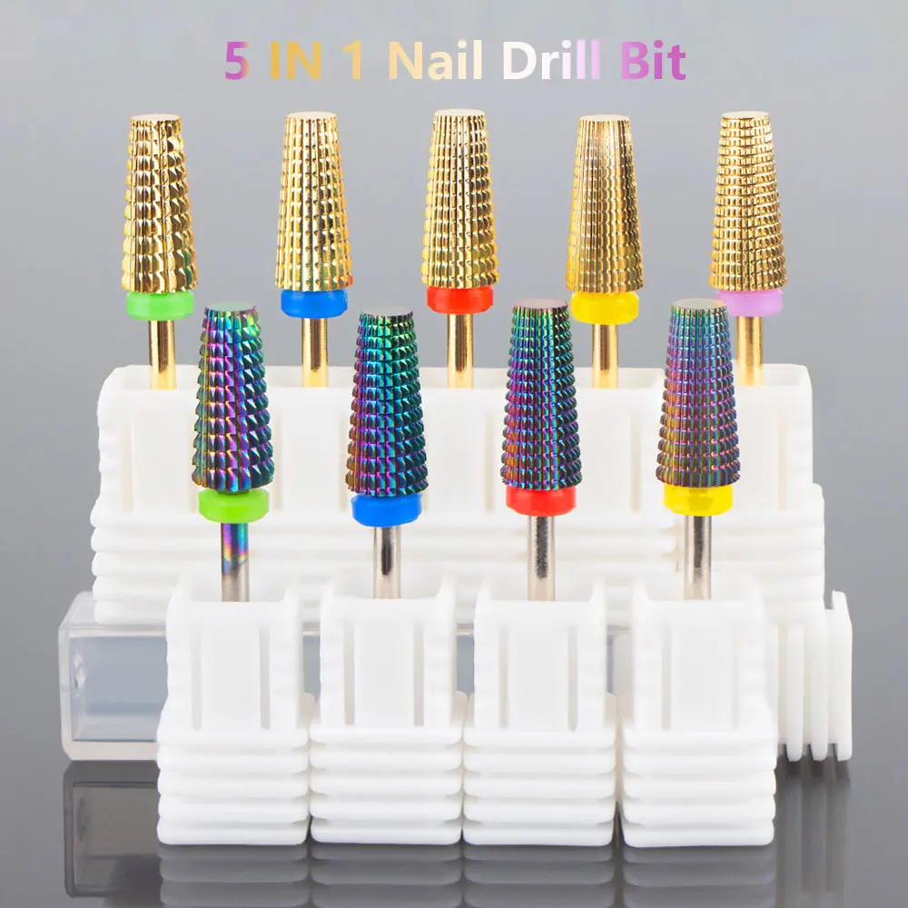 Nail Drill Bits 5 in 1 Tungsten Carbide Milling Cutter Nail Drill Bits For Electric Nail Drill Manicure Machine File Accessories Bit