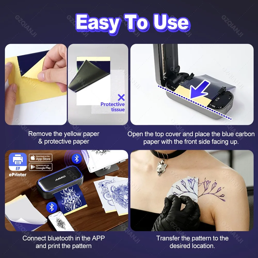Mini Tattoo Stencil Maker 80mm/3inch Wireless Bluetooth Thermal Tattoo Printer with Transfer Paper for Compact Size DIY Artist