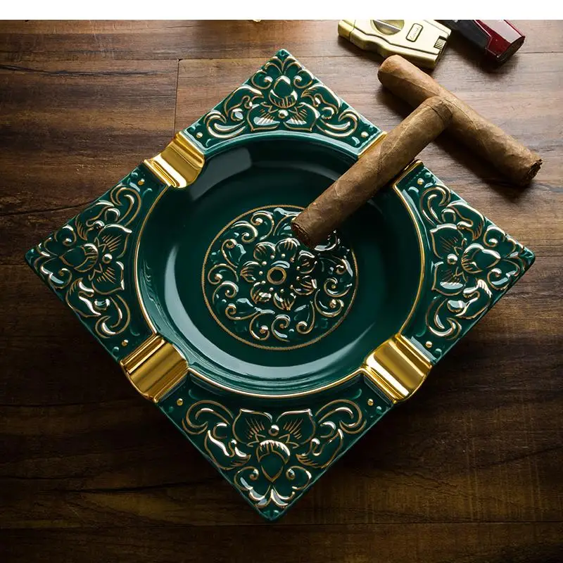 

Luxury Ceramic Cigar Ashtray Creative Craft Carving Living Room Anti-fly Ash Storage Ashtray Home Decoration Accessories