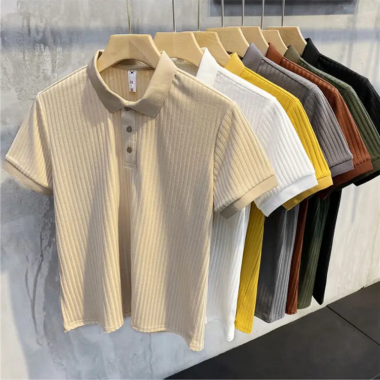 

2021 Summer Men's Short-sleeved Knitted Casual POLO Shirts Solid Color Fashion Slim Lapel Ice Silk POLO Shirt Men Clothes A11