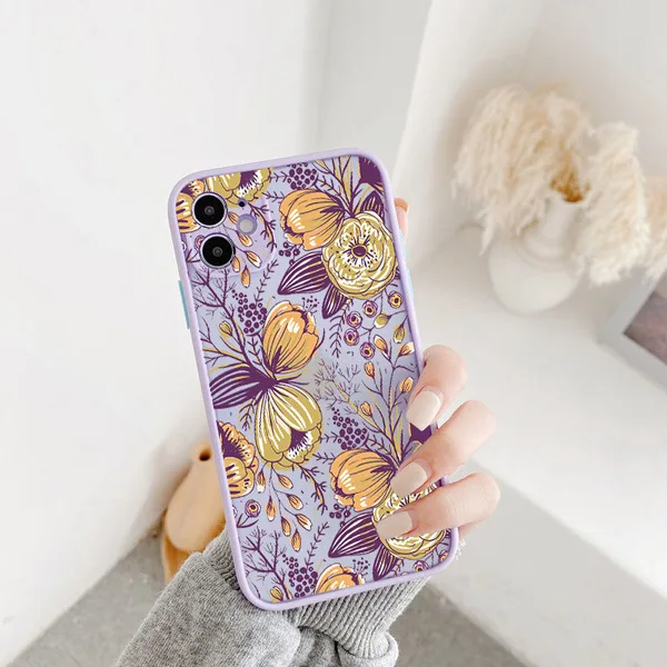Floral Shockproof Matte Transparent Phone Case