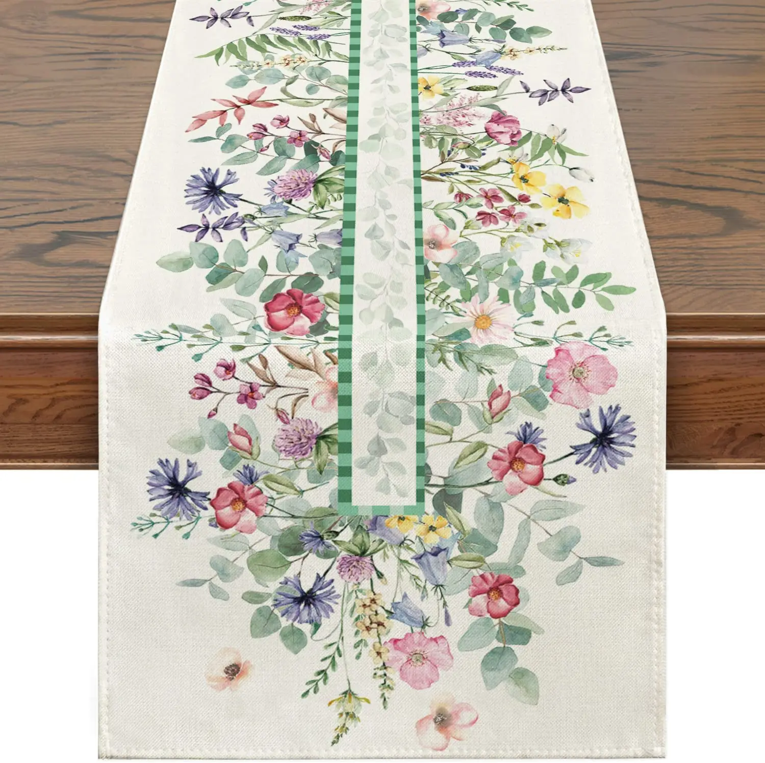 

Spring Flower Leaves Linen Table Runner Holiday Wedding Party Decoration Washable Dining Tablecloth for Kitchen Table Home Decor