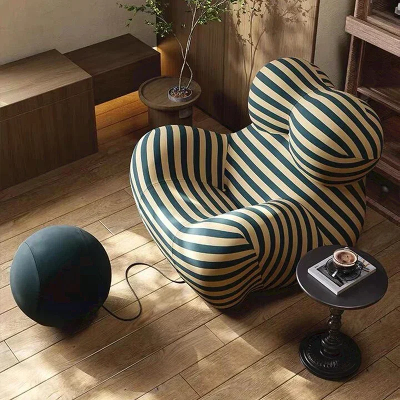 Mom's Embrace Sofa Modern Striped Bean-Bag Sofa with Ottoman Designer Styles Cozy & Stylish Living Room Furniture