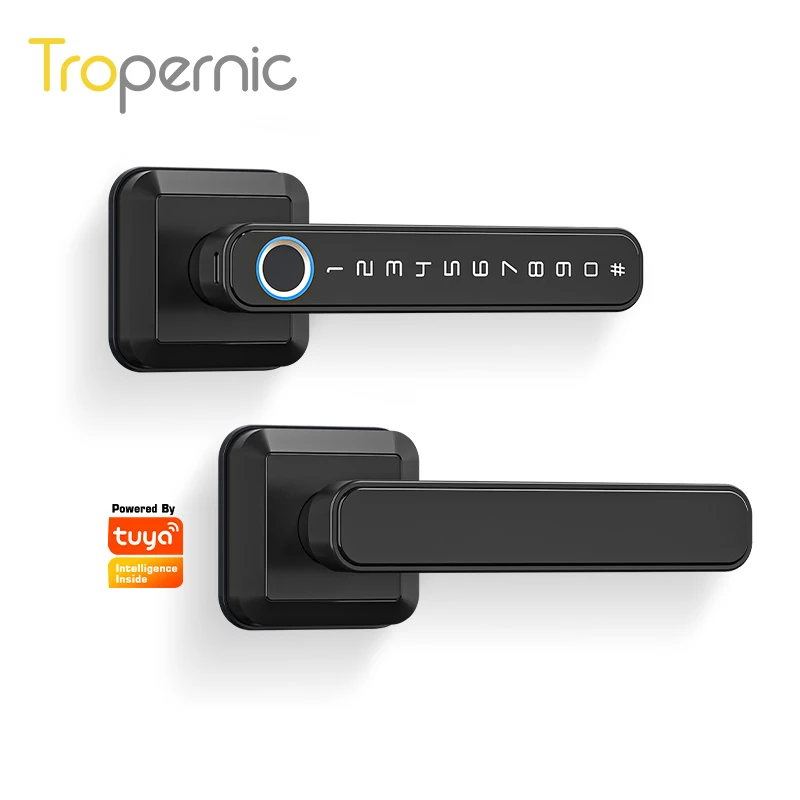 

Tuya Bluetooth Fingerprint Smart Lock Biometric Password Lever Handle Electronic Locks for Home Office Bedroom with keys