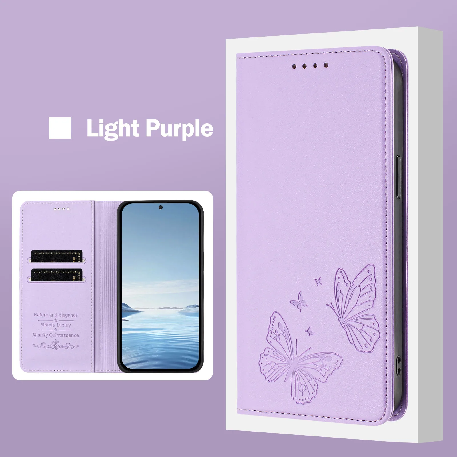 Double Butterfly Leather Wallet Case - Stylish Magnetic Flip Cover with Multi-Card Slots and Elegant Design