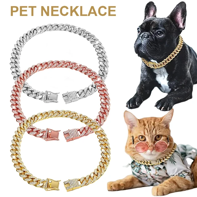New Style Pet Collar Necklace Cat Dog Full Diamond Cuban Chains Dog Chains Lock Buckle Gold Silver Rose Gold Pet Supplies New Style Pet Collar Necklace Cat Dog Full Diamond Cuban Chains Dog Chains Lock Buckle Gold Silver Rose Gold Pet Supplies